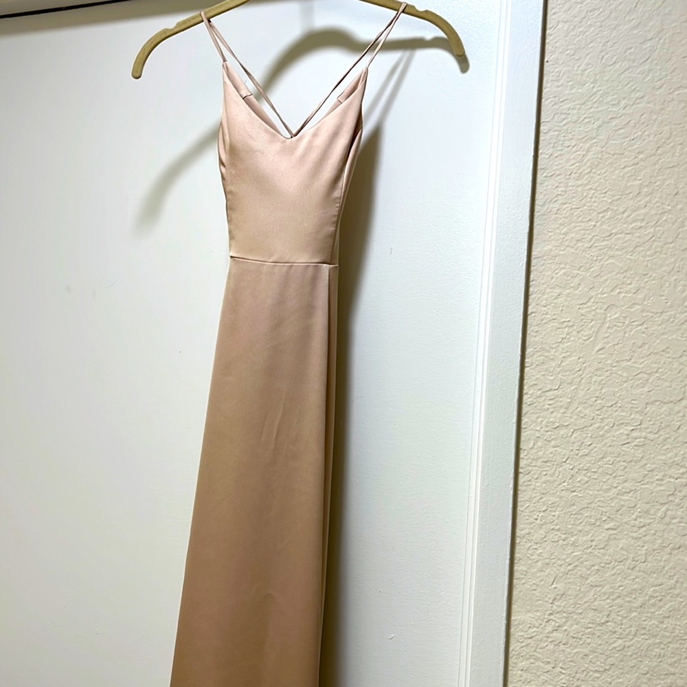 Show Me Your Mumu champagne satin bridesmaid dress, size small.